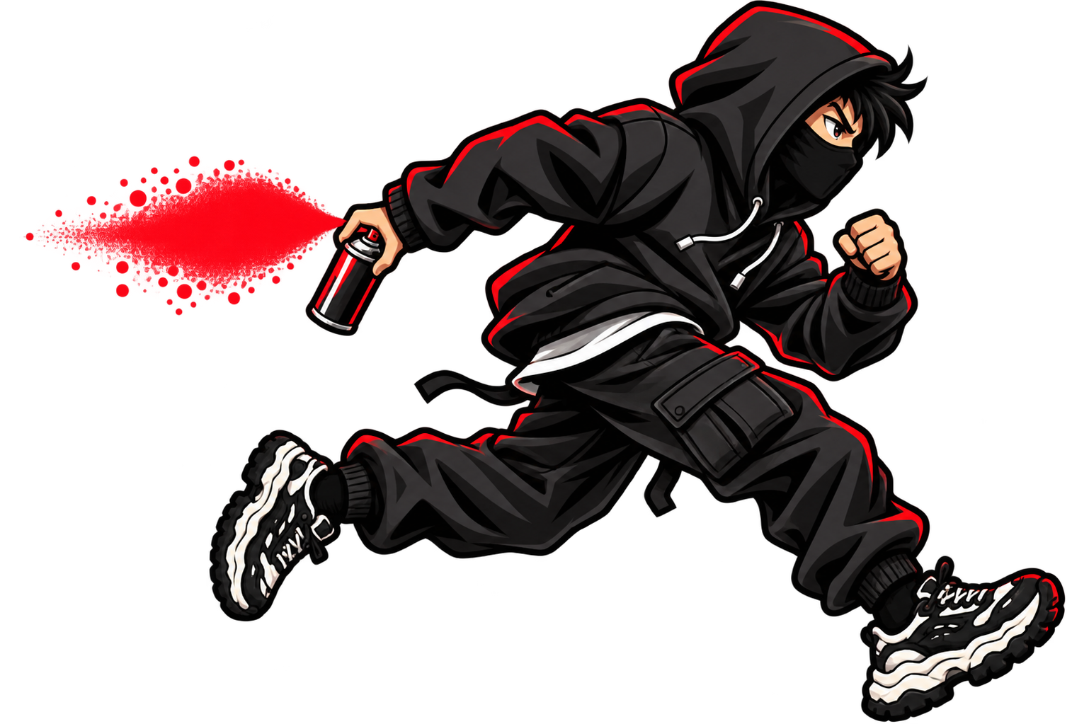 Cartoon masked street artist spraying the 3AM graffiti